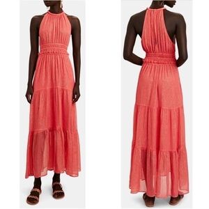 A.L.C. Elara Lurex Silk Maxi Coral Pink Dress Halter Tiered